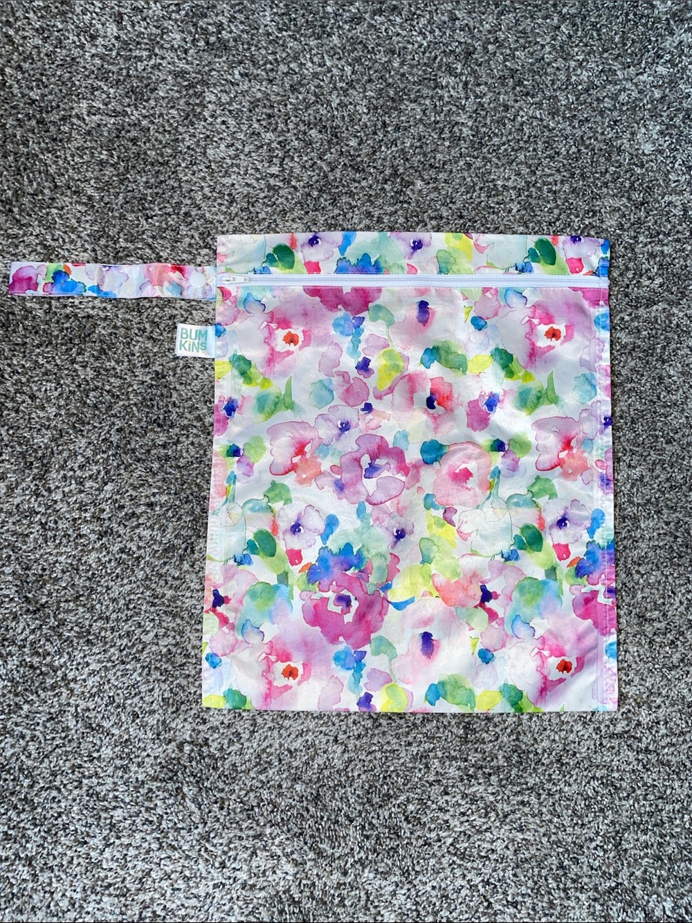 NWOT Bumkins Watercolor Floral Wet Bag - Pink, Green, Blue, Purple